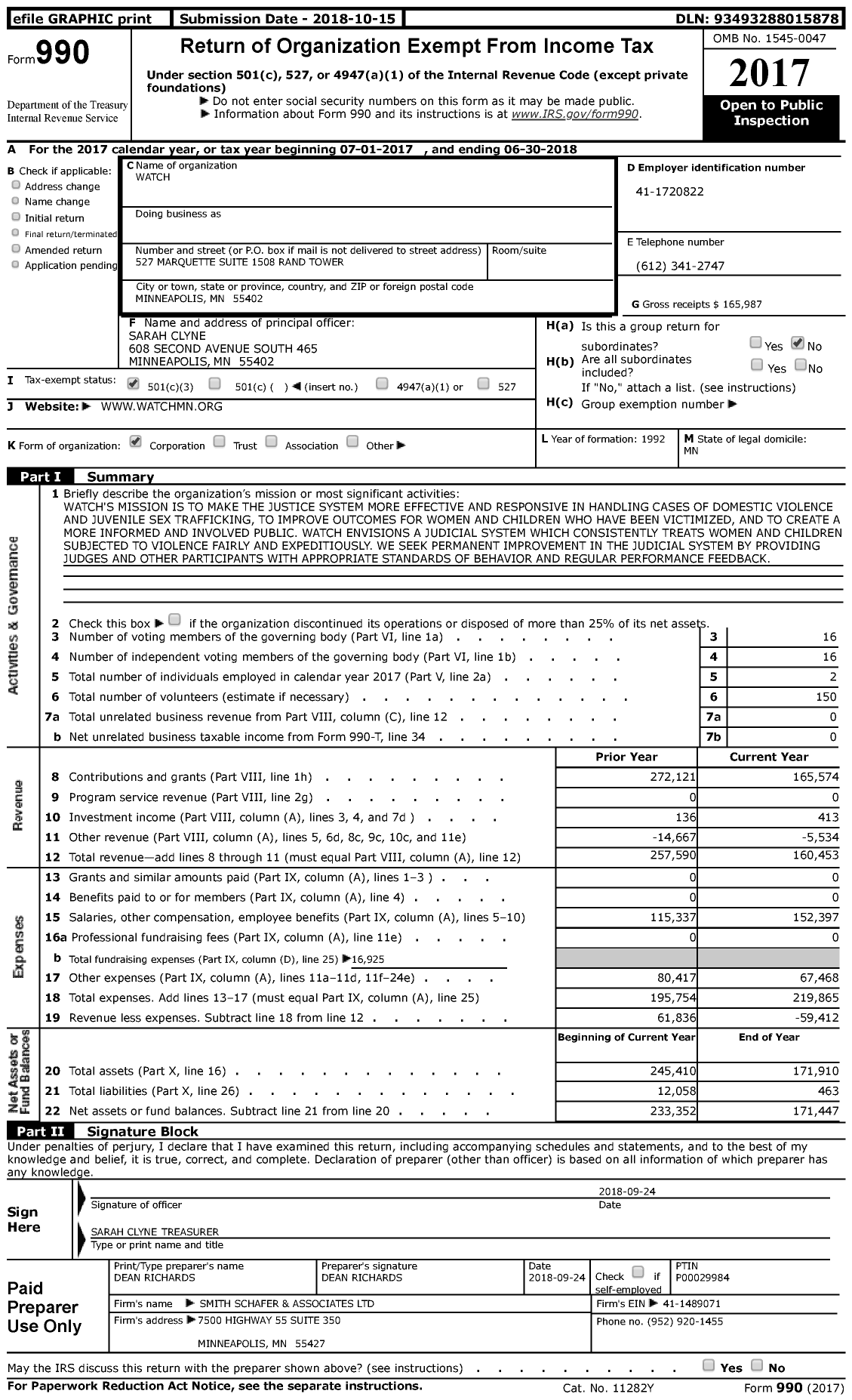 Image of first page of 2017 Form 990 for Watch