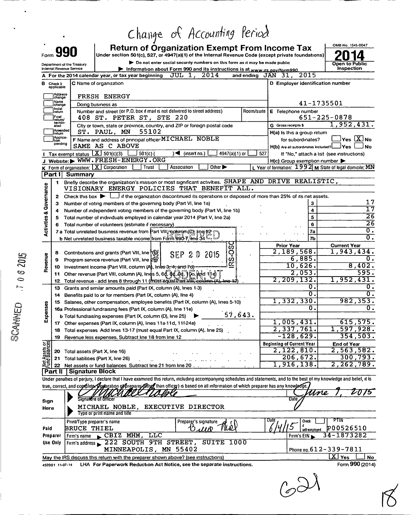 Image of first page of 2014 Form 990 for Fresh Energy