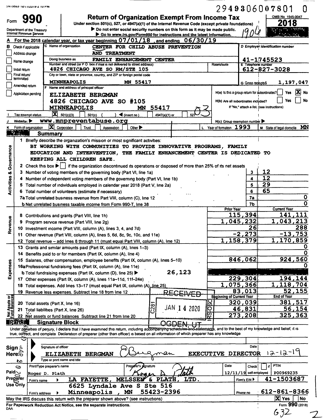 Image of first page of 2018 Form 990 for Family Enhancement Center