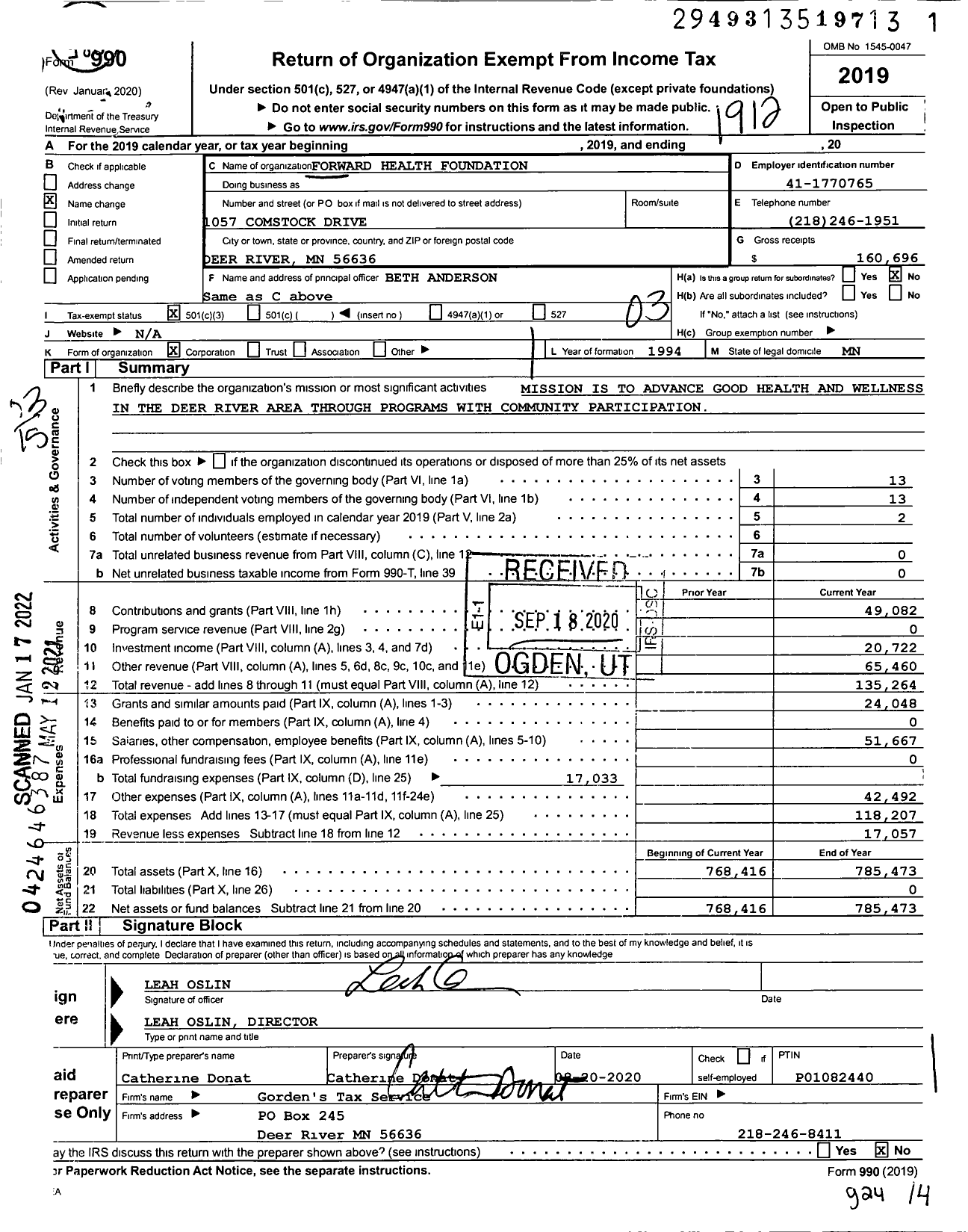 Image of first page of 2019 Form 990 for Forward Health Foundation