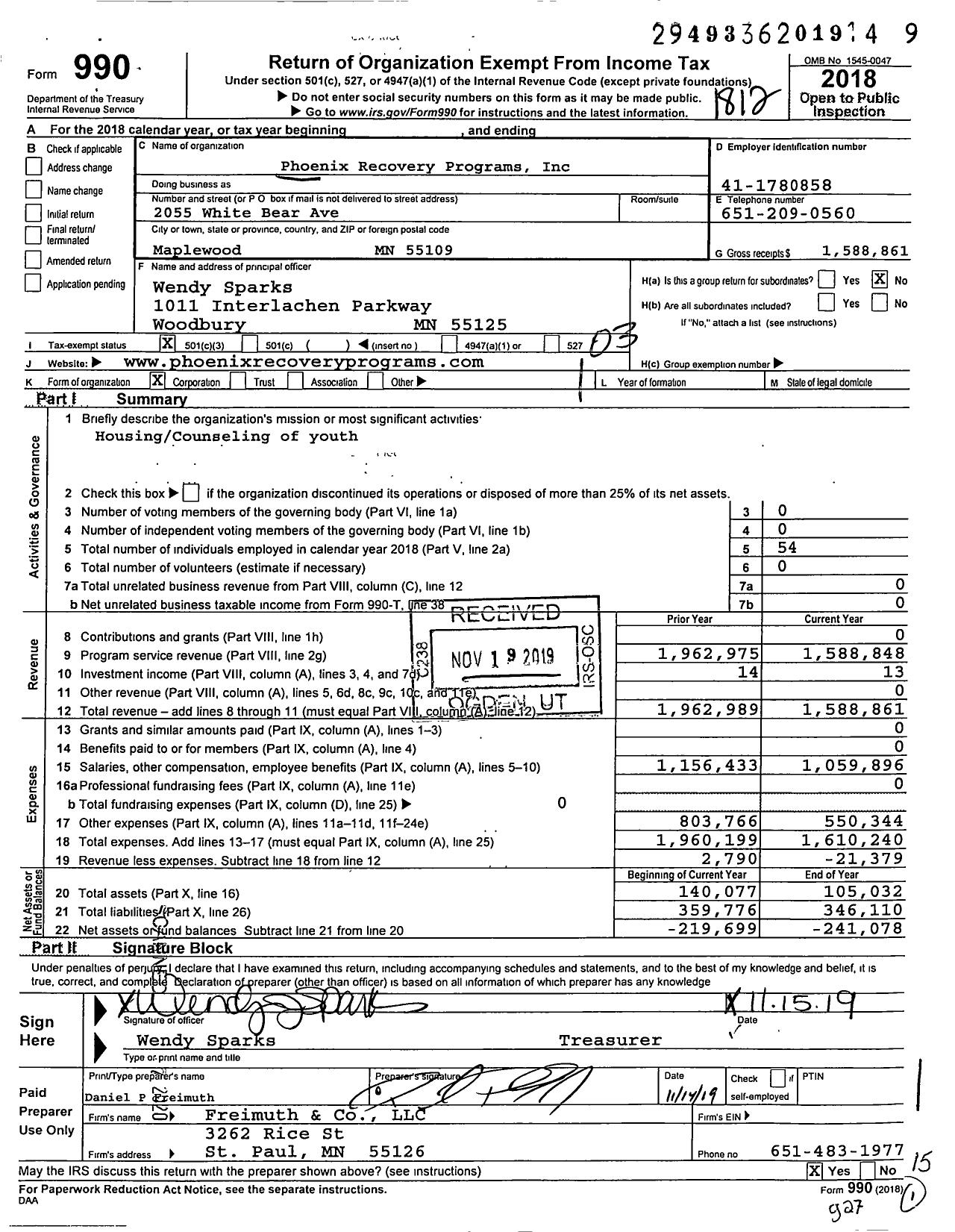 Image of first page of 2018 Form 990 for Phoenix Recovery Programs