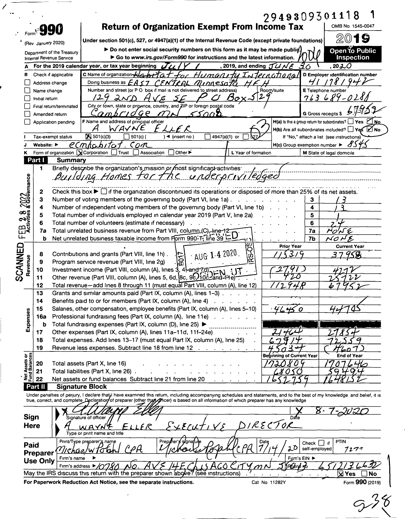 Image of first page of 2019 Form 990 for Habitat for Humanity - Habitat for Humanity International