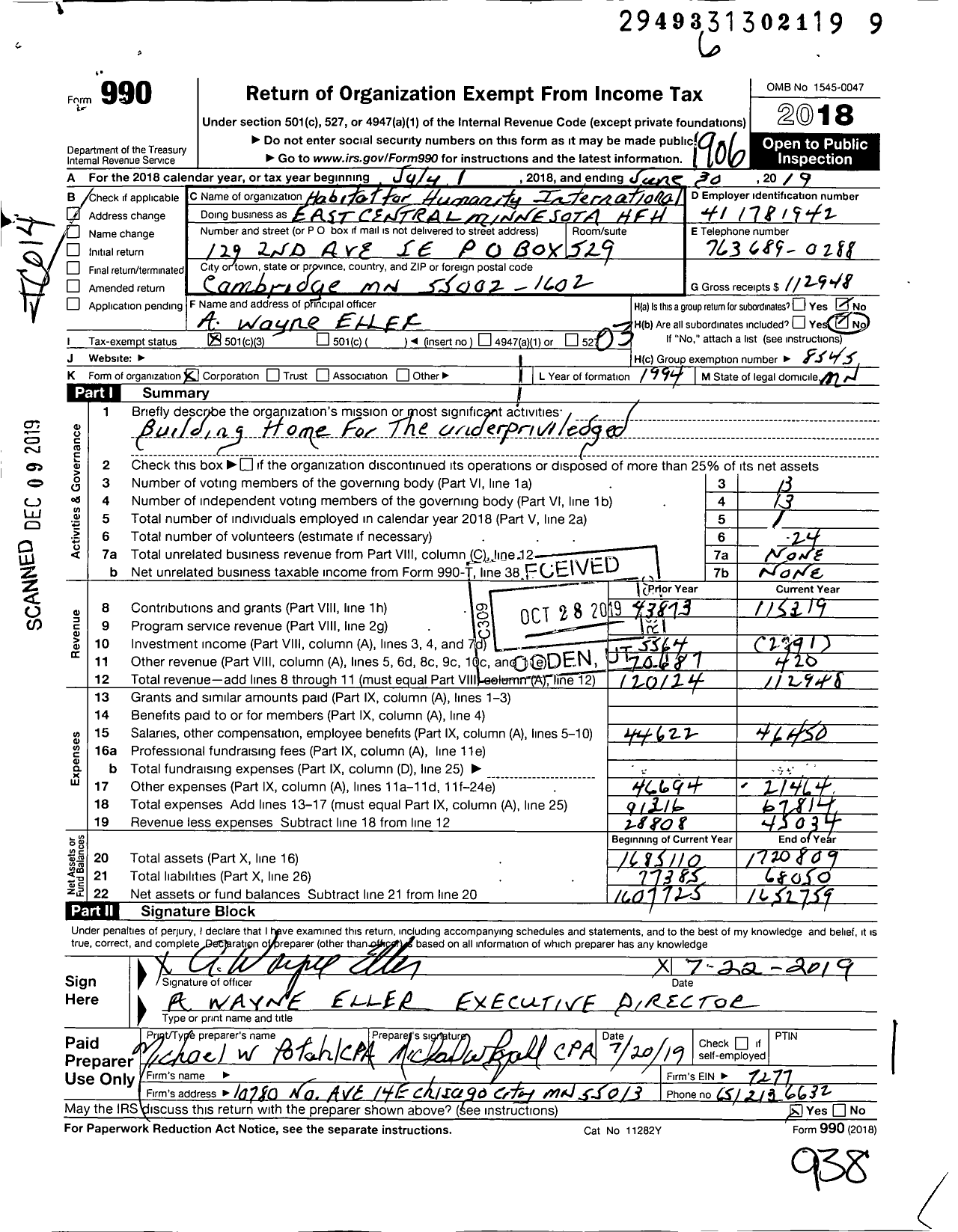 Image of first page of 2018 Form 990 for Habitat for Humanity - Habitat for Humanity International