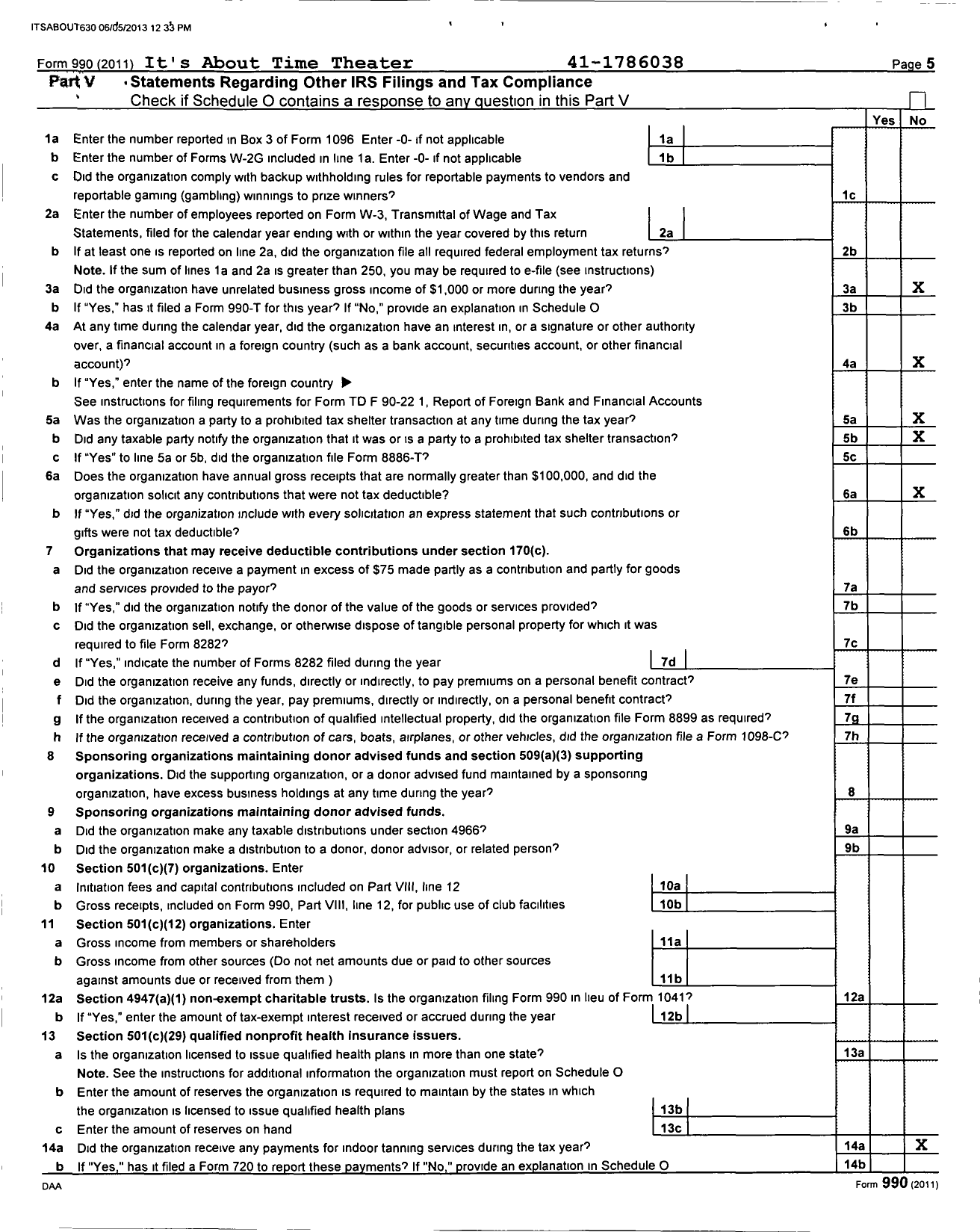 Image of first page of 2011 Form 990 for Absolute Theatre