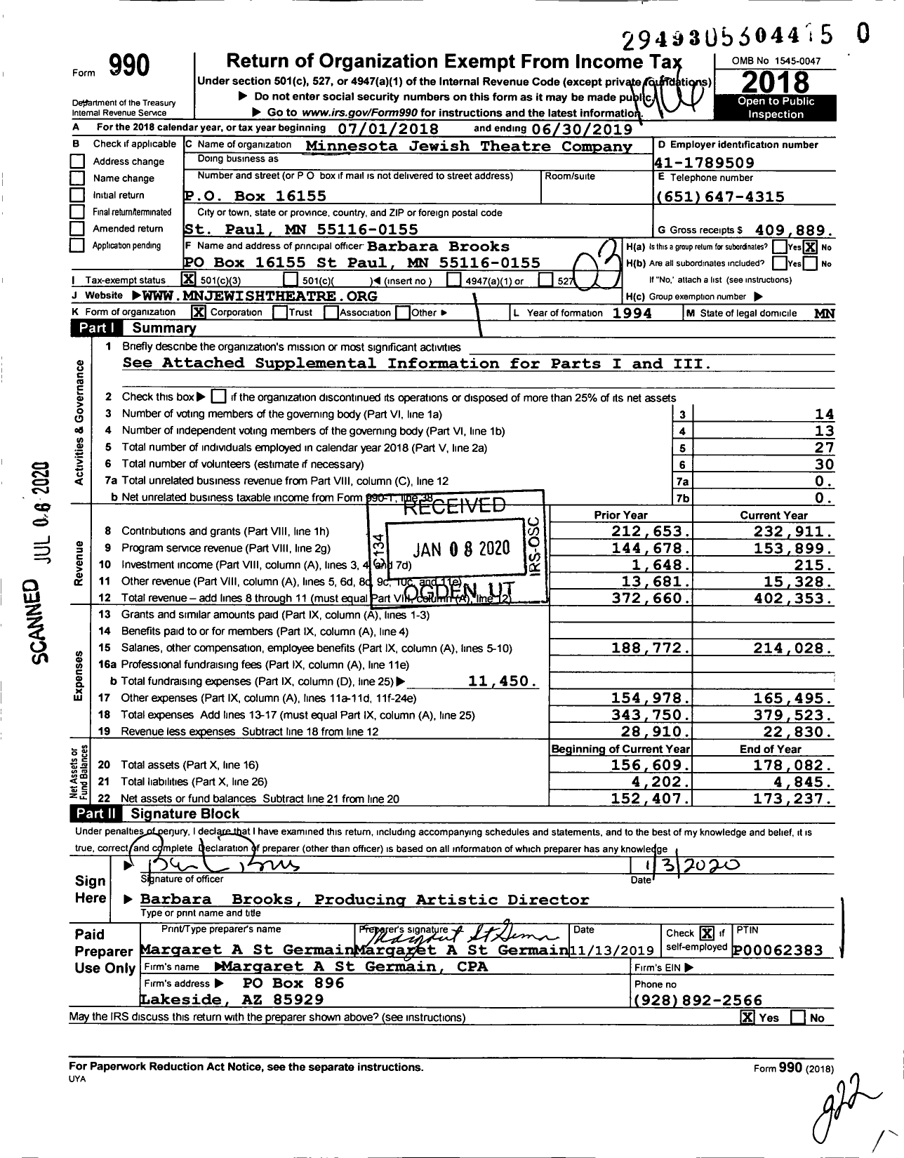 Image of first page of 2018 Form 990 for Six Points Theater