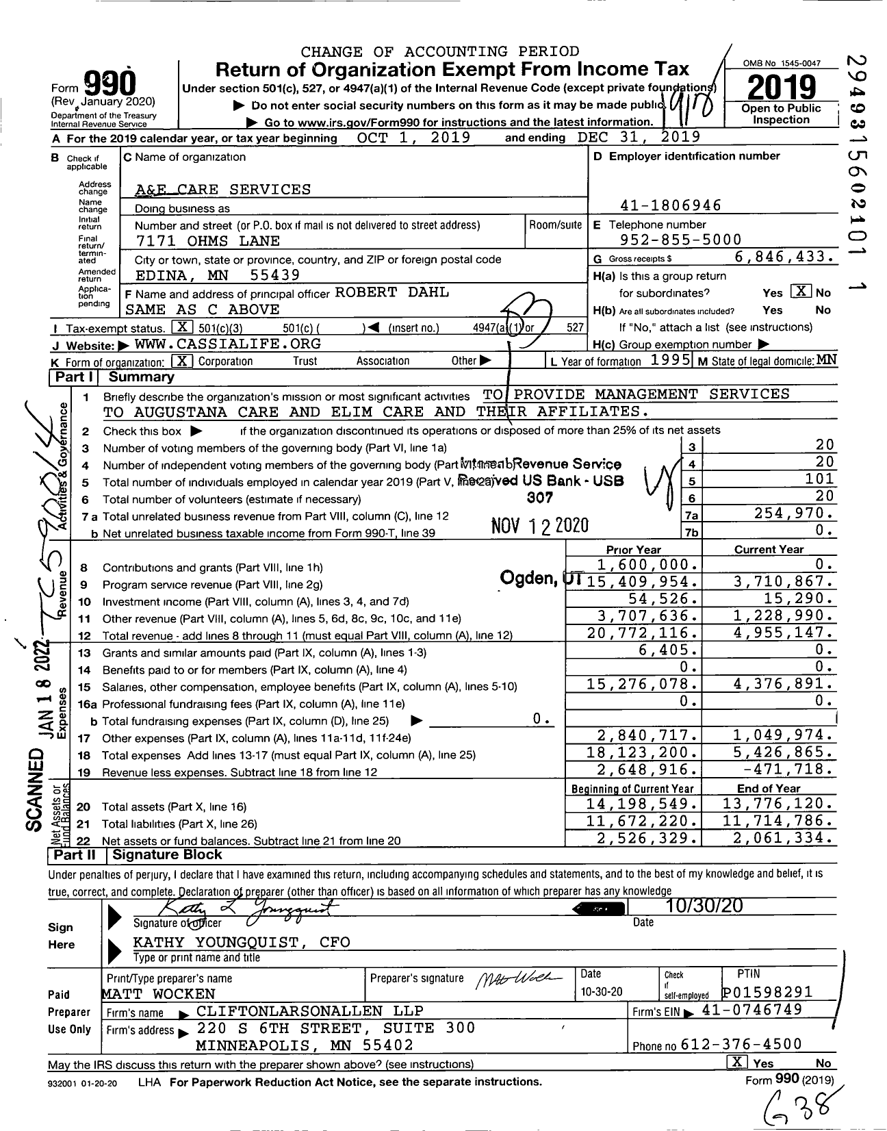 Image of first page of 2019 Form 990 for Cassia Services