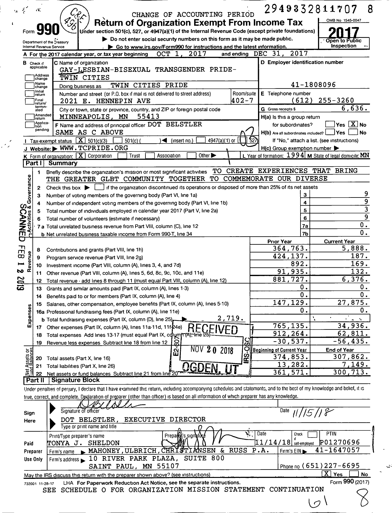 Image of first page of 2017 Form 990 for Twin Cities Pride