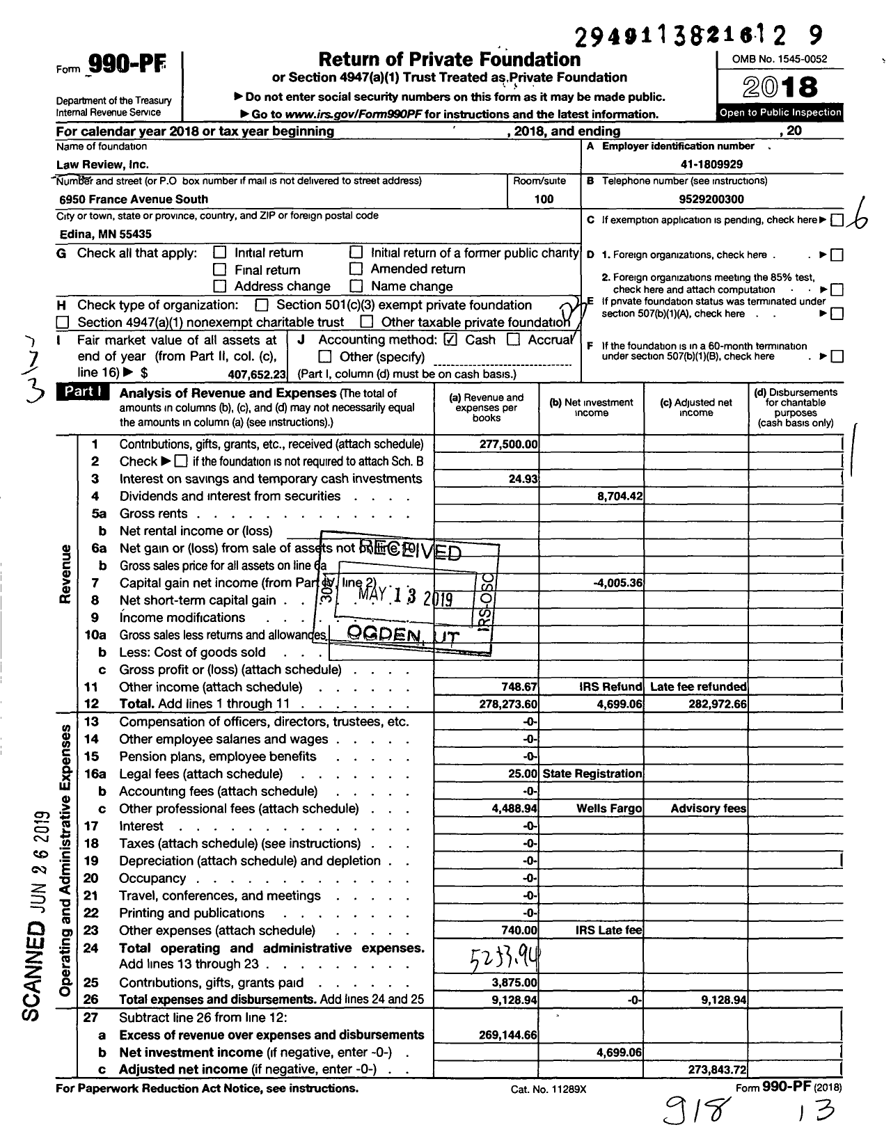 Image of first page of 2018 Form 990PF for Law Review