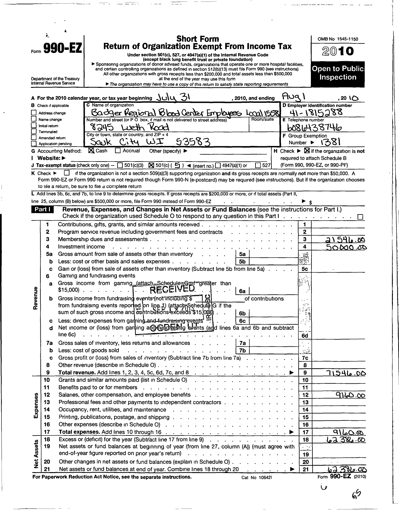 Image of first page of 2009 Form 990EO for American Federation of State County & Municipal Employees - L1558wi Red Cross Emps Bdgr-Hwkey