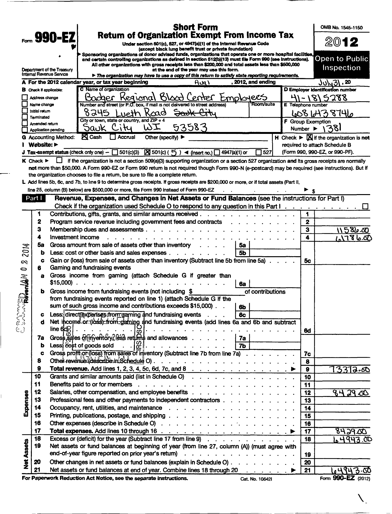 Image of first page of 2011 Form 990EO for American Federation of State County & Municipal Employees - L1558wi Red Cross Emps Bdgr-Hwkey