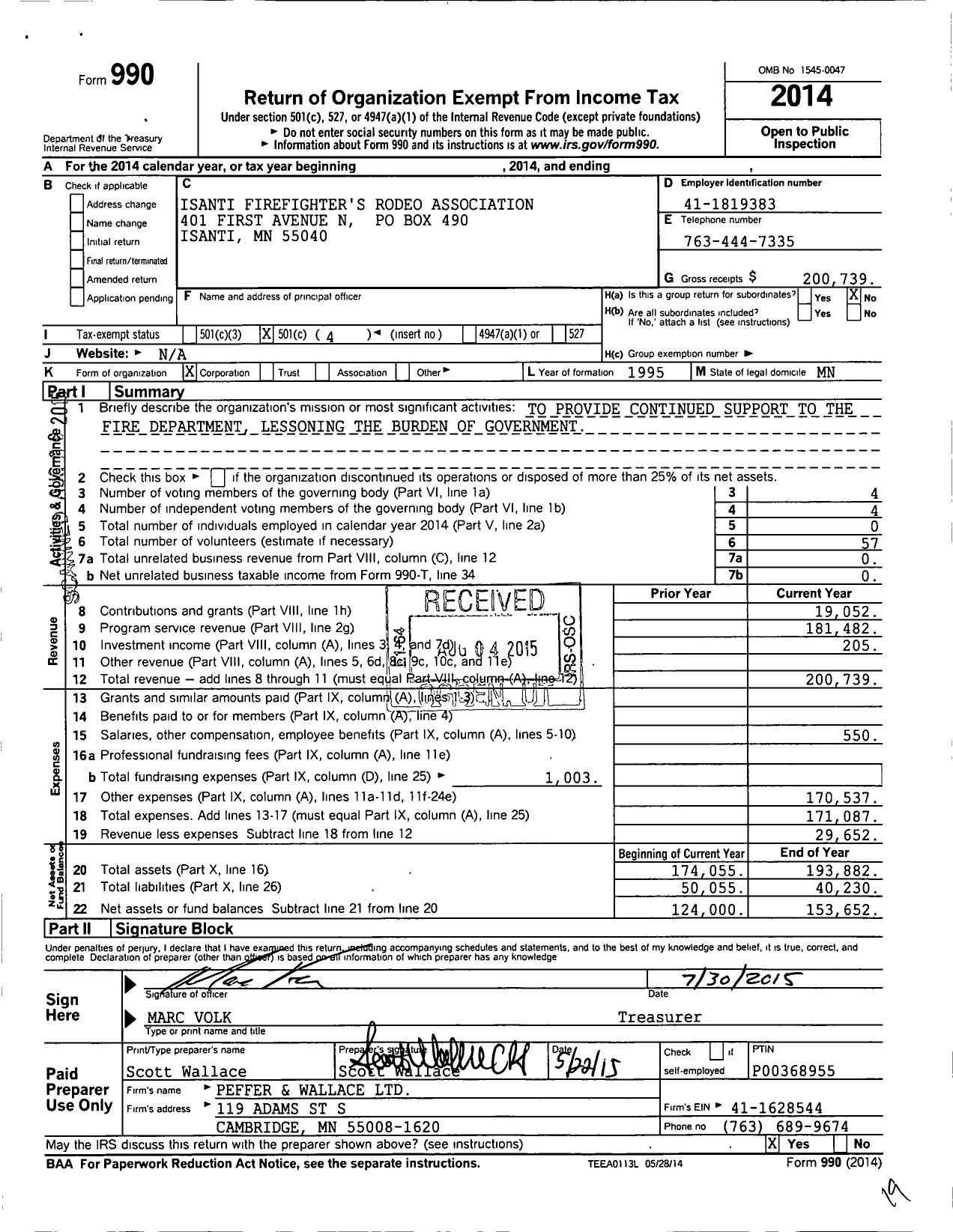Image of first page of 2014 Form 990O for Isanti Firefighters Rodeo Association
