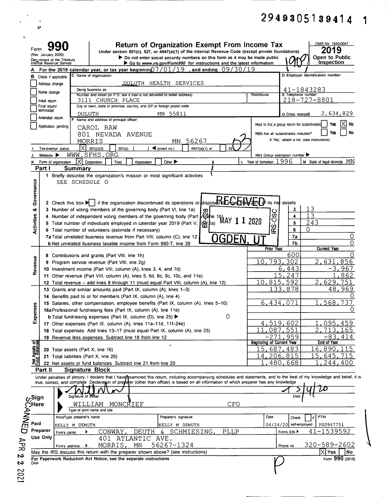 Image of first page of 2018 Form 990 for Duluth Health Services