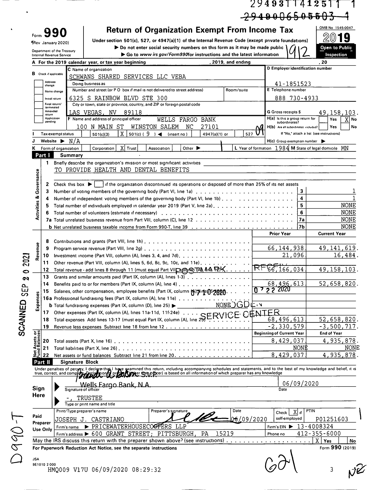 Image of first page of 2019 Form 990O for Schwans Shared Services LLC Veba