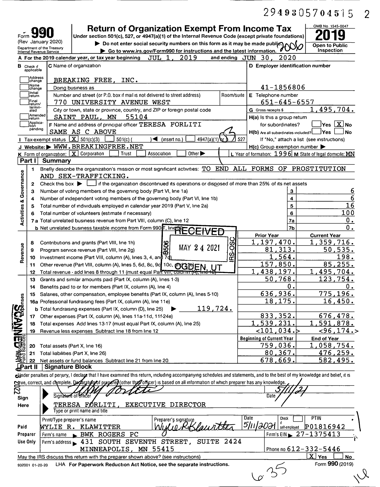 Image of first page of 2019 Form 990 for Breaking Free