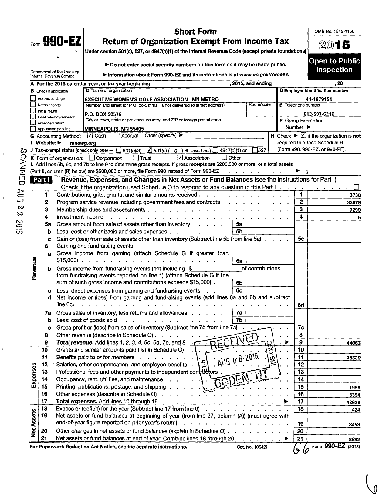 Image of first page of 2015 Form 990EO for Excutive Womens Golf Association