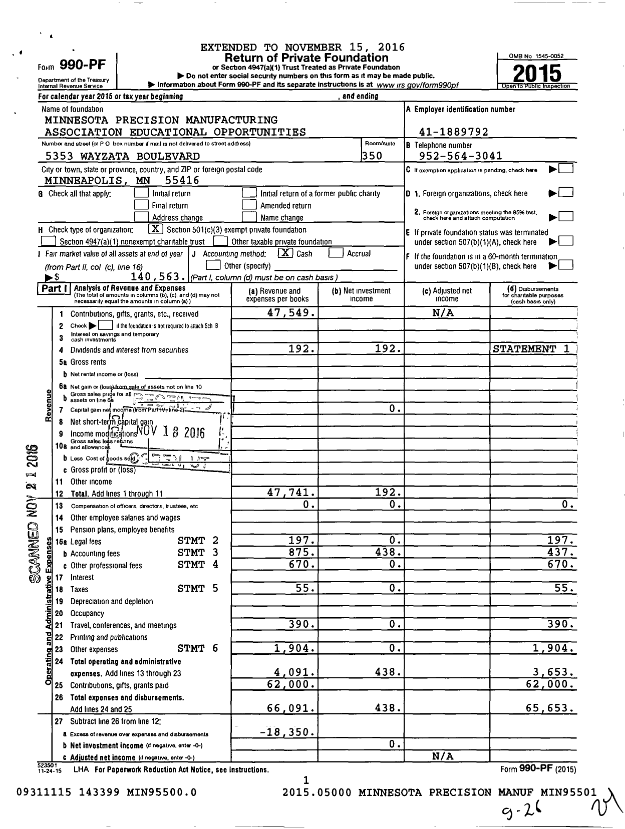 Image of first page of 2015 Form 990PF for Mpma Education Foundation