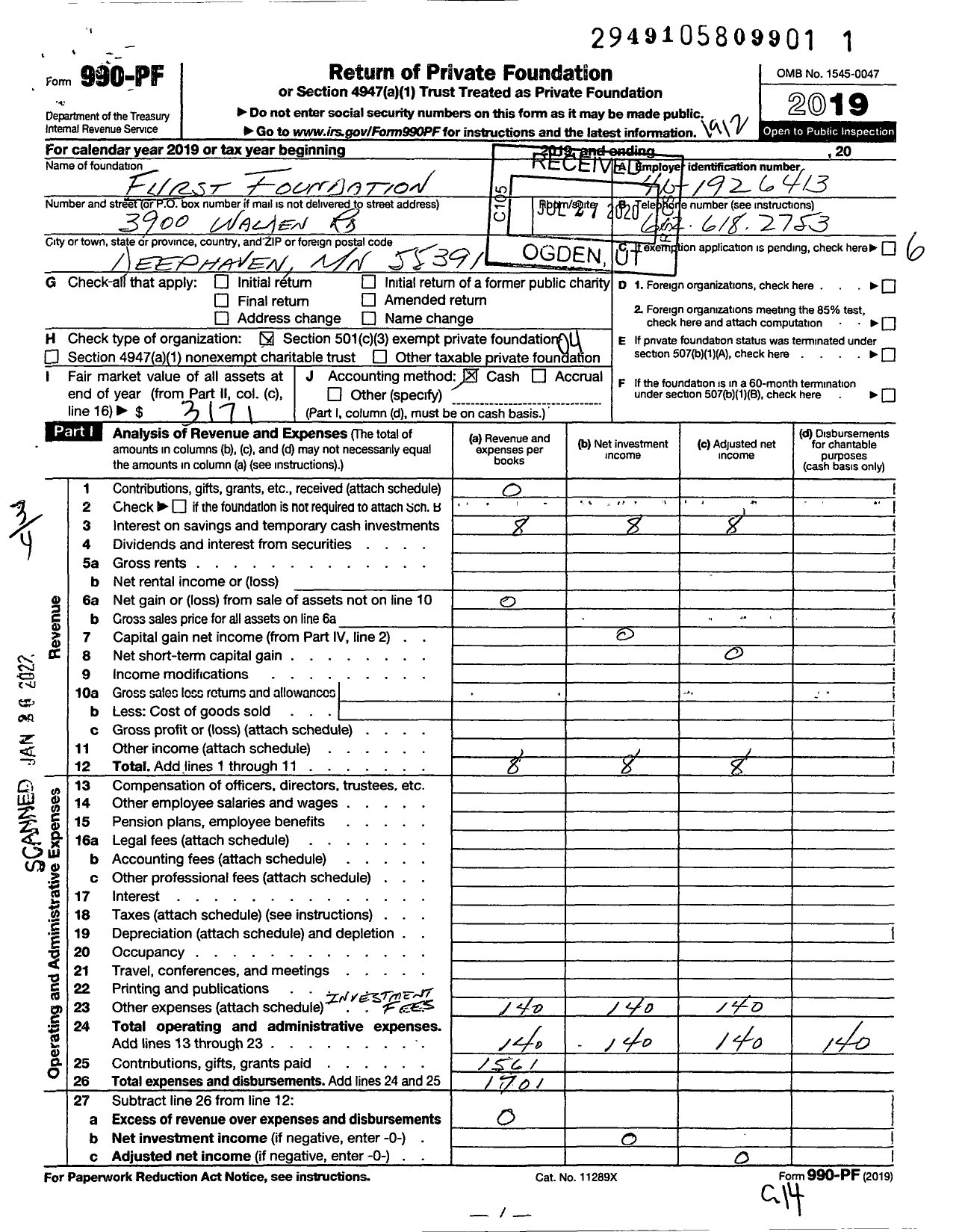 Image of first page of 2019 Form 990PF for Furst Foundation