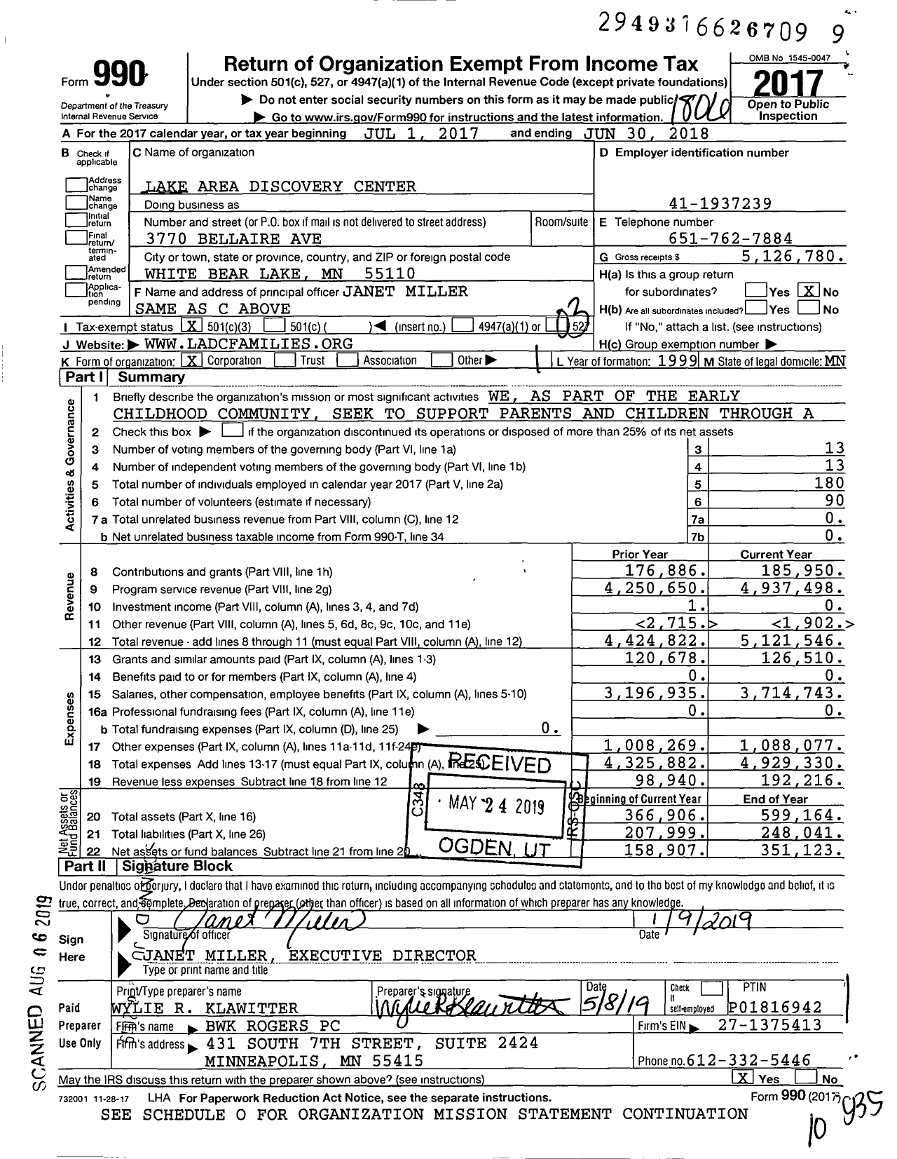 Image of first page of 2017 Form 990 for Lake Area Discovery Center