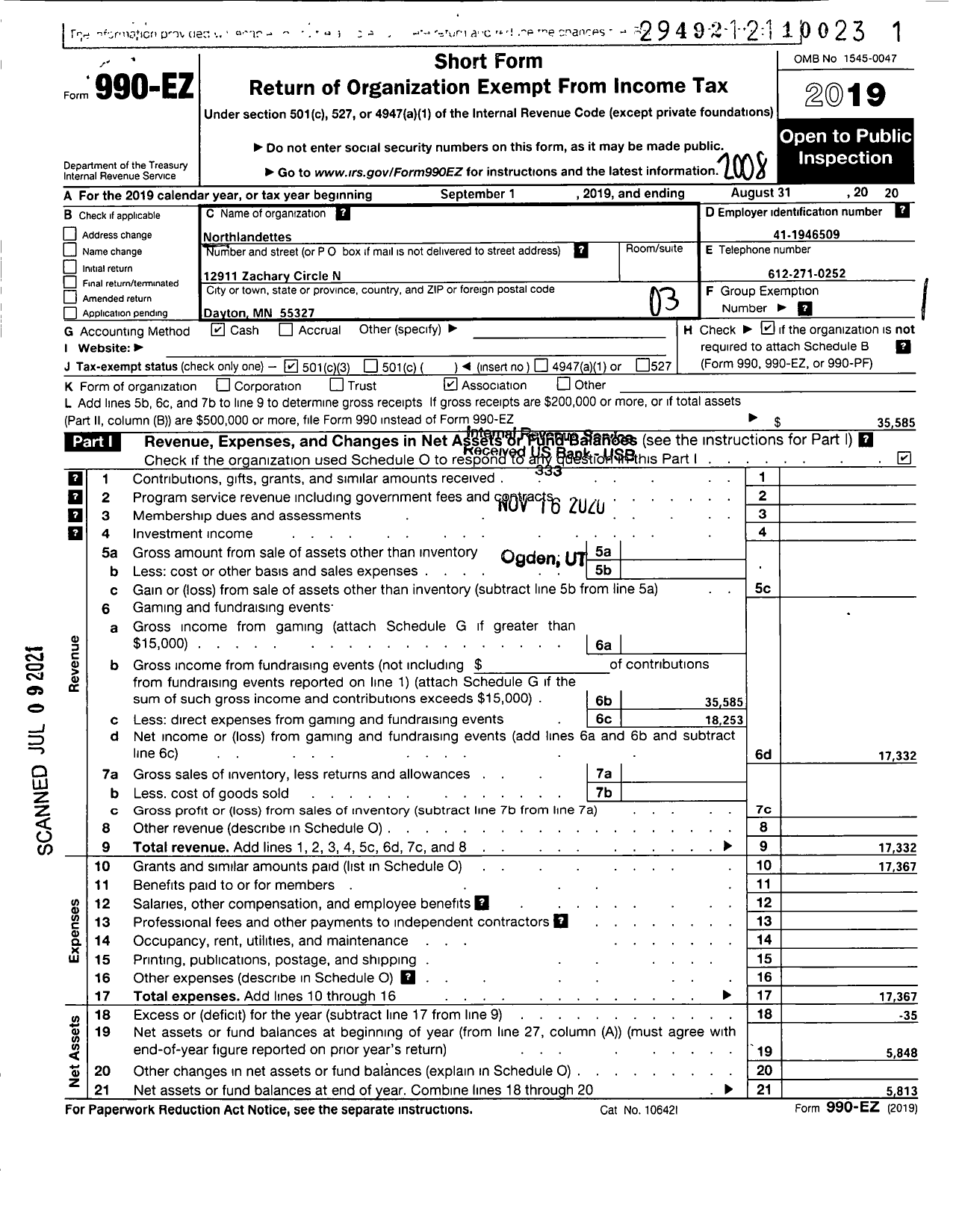 Image of first page of 2019 Form 990EZ for Northlandettes