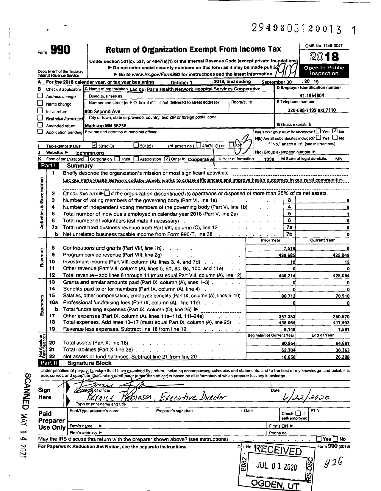 Image of first page of 2018 Form 990 for River Valley Health Network