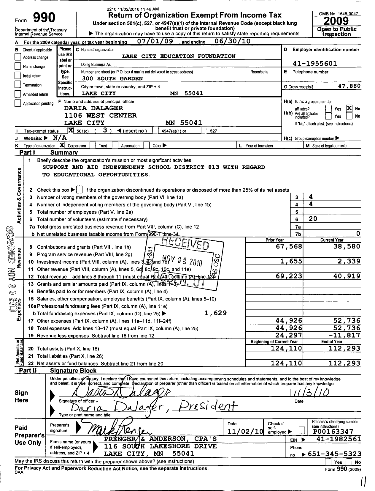 Image of first page of 2009 Form 990 for Lake City Education Foundation