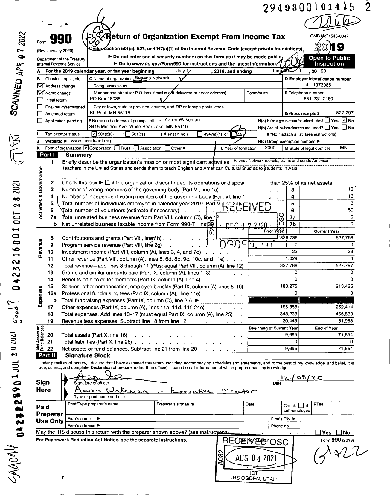 Image of first page of 2019 Form 990 for Friends Network