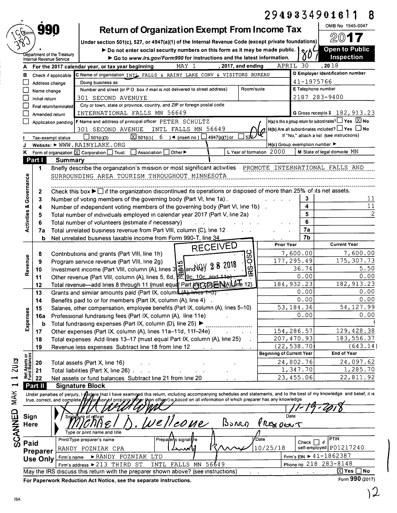 Image of first page of 2017 Form 990O for Intl Falls & Rainy Lake Convention and Visitors Bureau