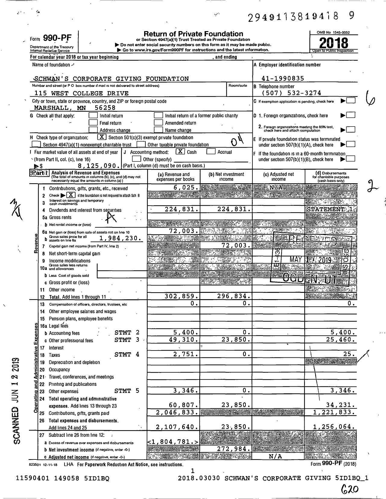 Image of first page of 2018 Form 990PF for Schwan's Corporate Giving Foundation