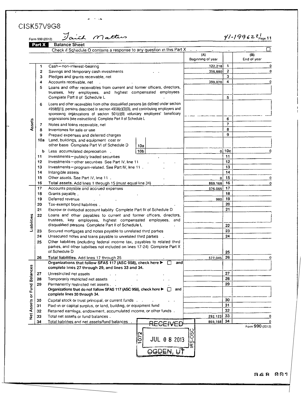 Image of first page of 2011 Form 990R for Faith Matters