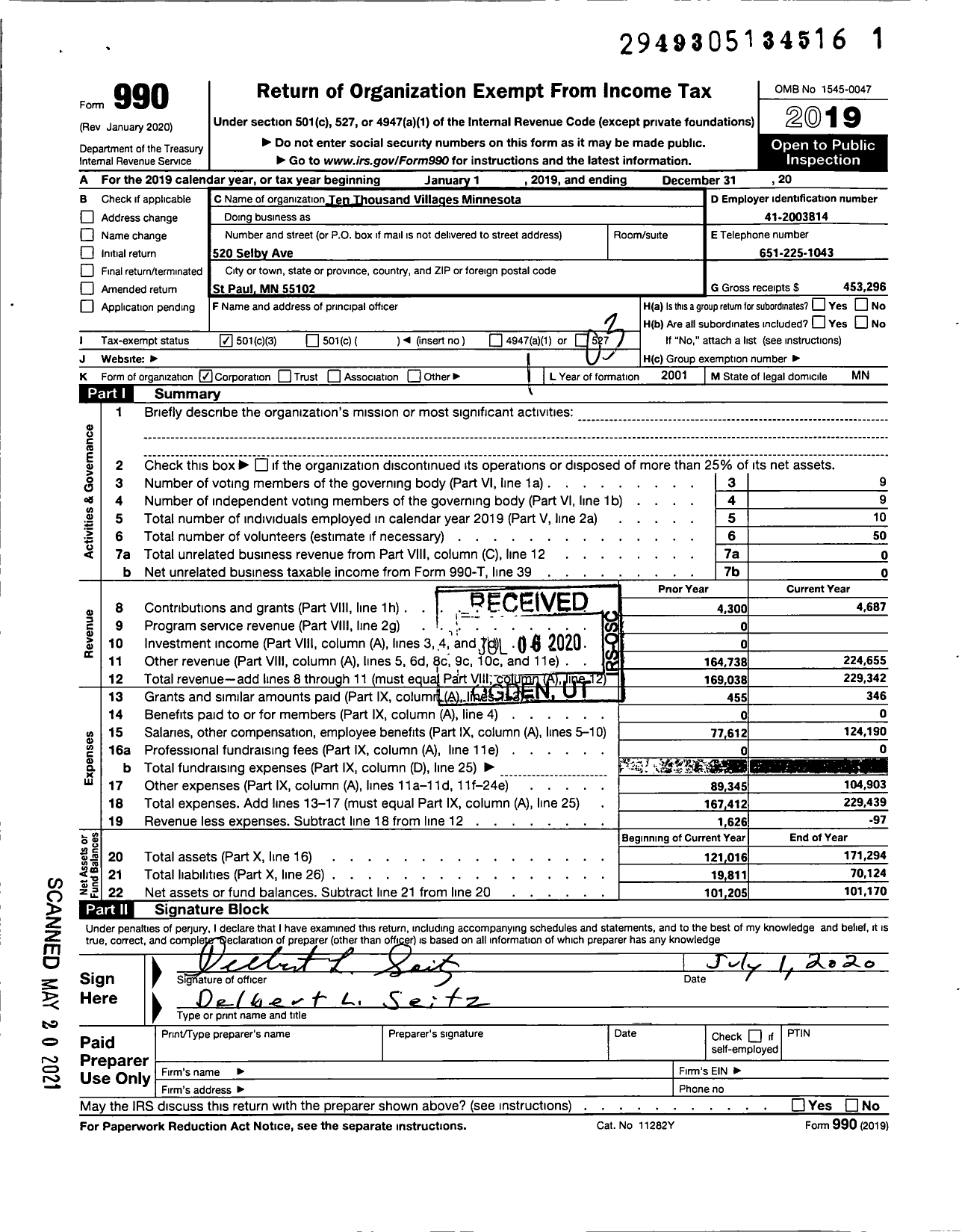 Image of first page of 2019 Form 990 for Ten Thousand Villages Minnesota