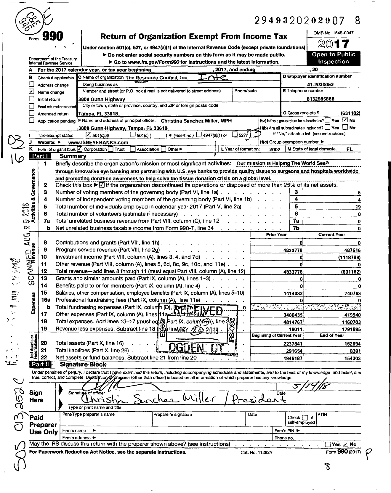 Image of first page of 2017 Form 990 for Resource Council