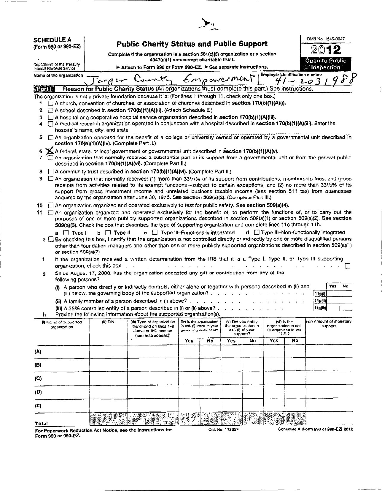 Image of first page of 2011 Form 990R for Jasper County Empowerment Board