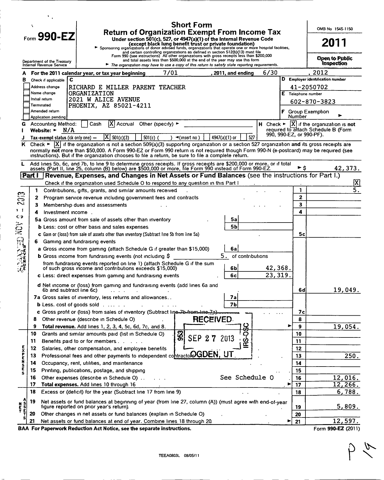 Image of first page of 2011 Form 990EZ for Pto Richard E Miller