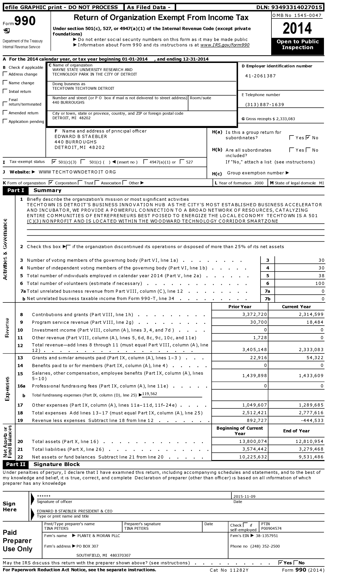 Image of first page of 2014 Form 990 for TechTown