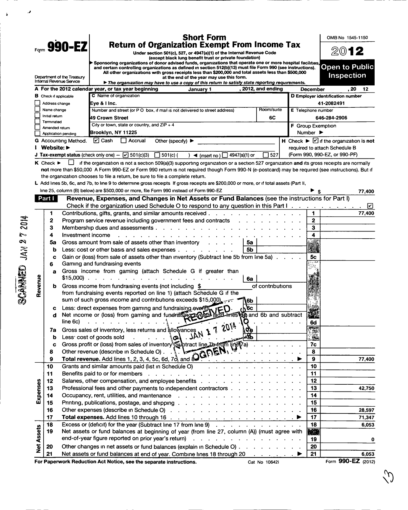 Image of first page of 2012 Form 990EZ for Eye and I