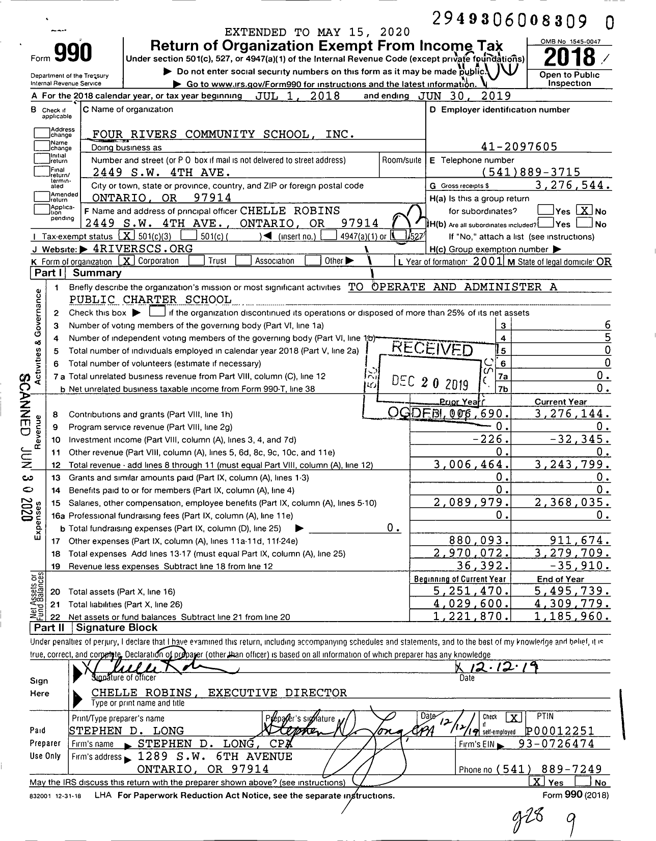 Image of first page of 2018 Form 990 for Four Rivers Community School