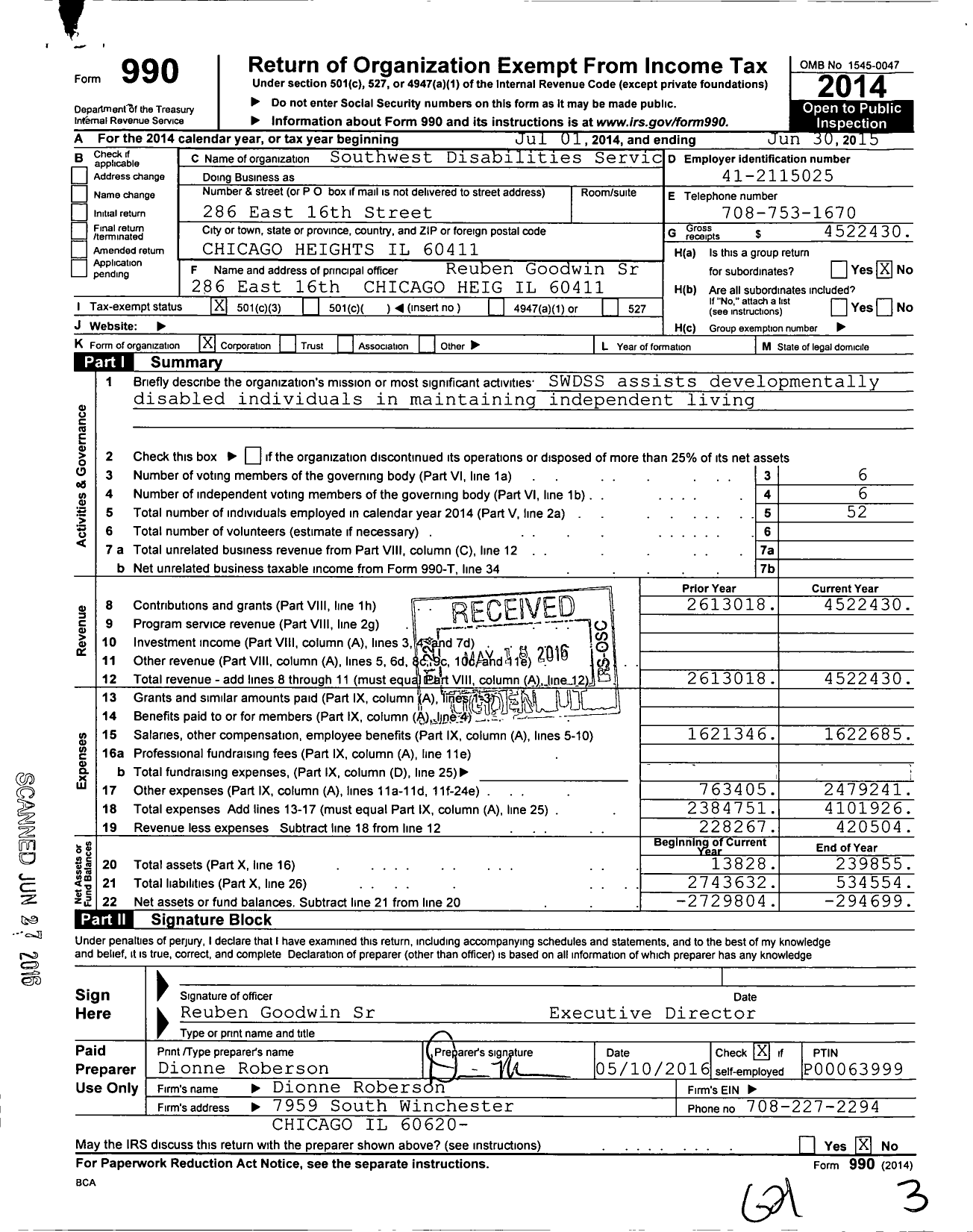 Image of first page of 2014 Form 990 for Southwest Disabilities Services and Supports NFP
