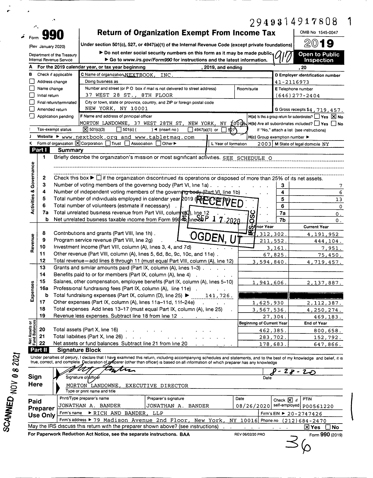 Image of first page of 2019 Form 990 for Nextbook