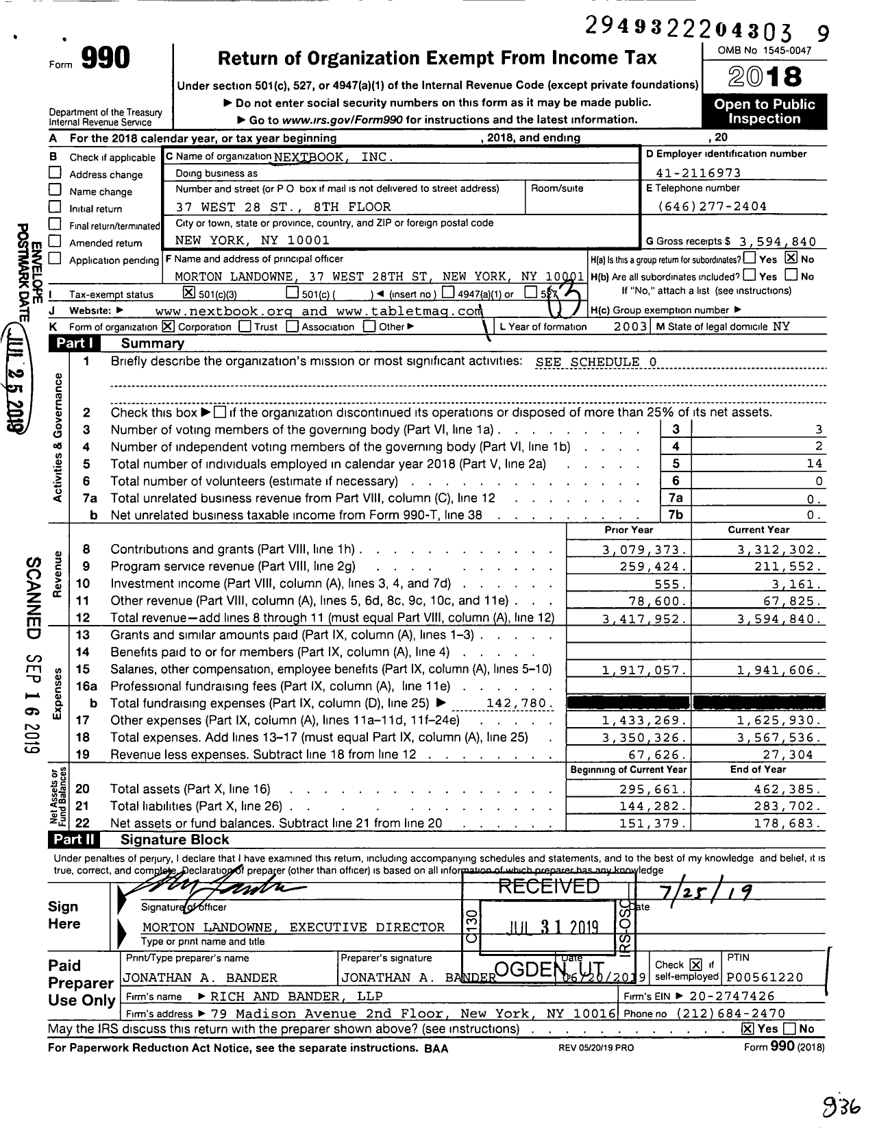 Image of first page of 2018 Form 990 for Nextbook