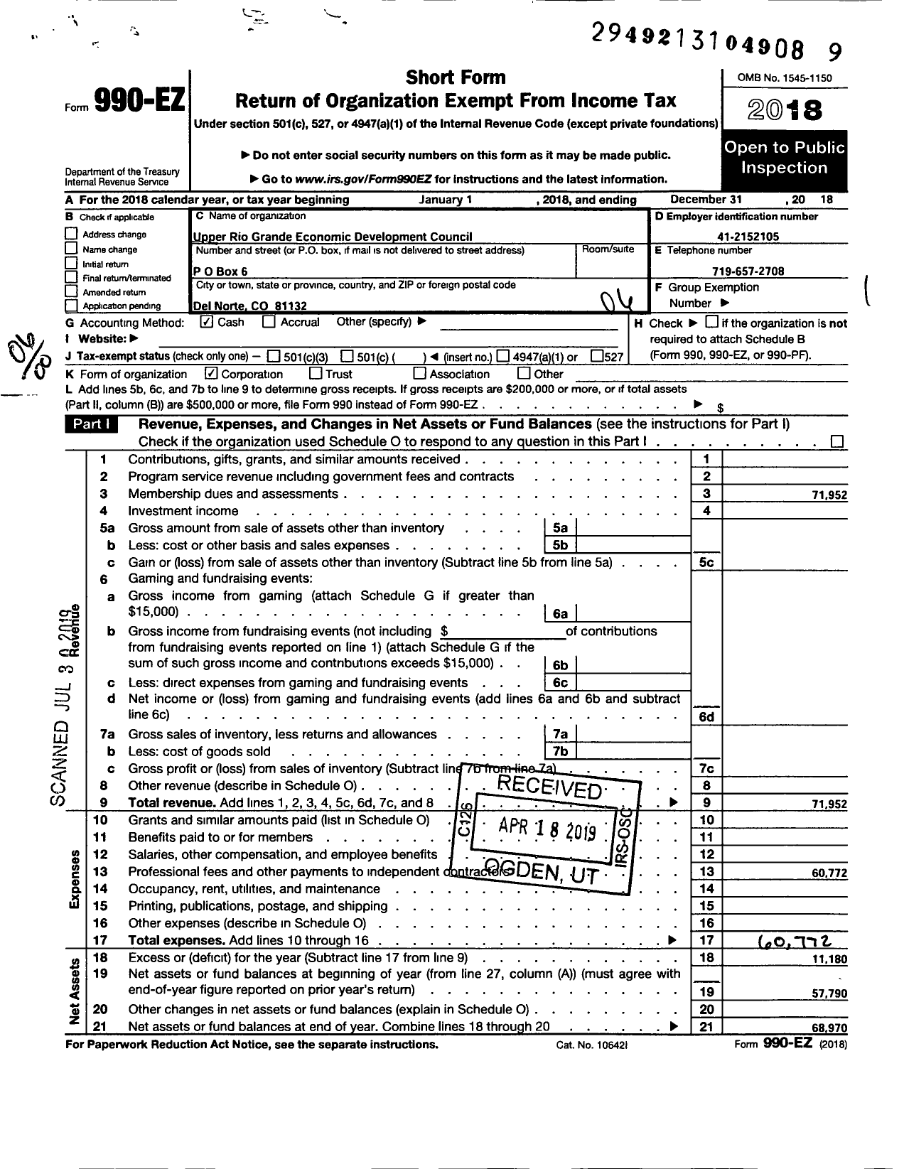 Image of first page of 2018 Form 990EO for Upper Rio Grande Economic Development Council