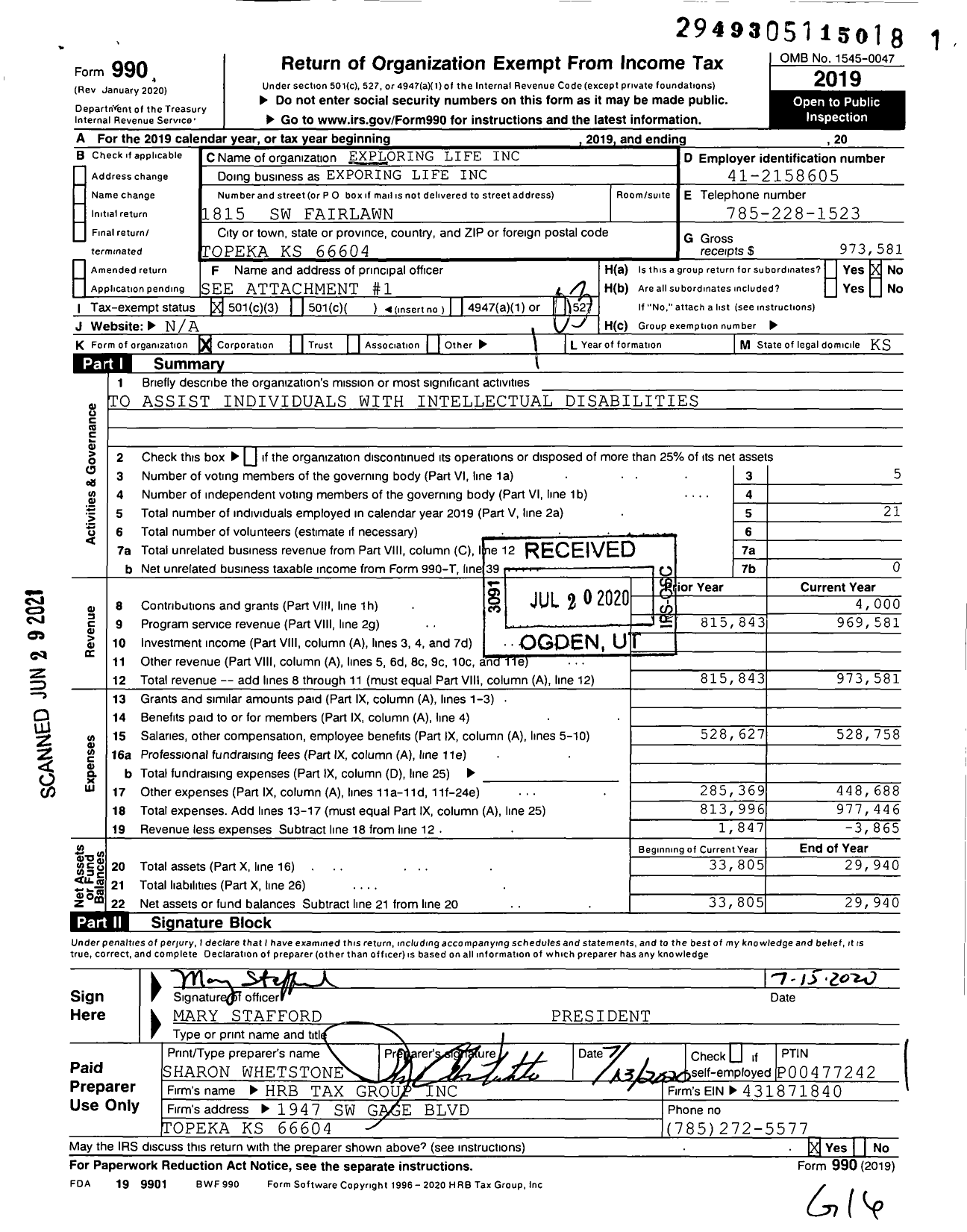 Image of first page of 2019 Form 990 for Exploring Life