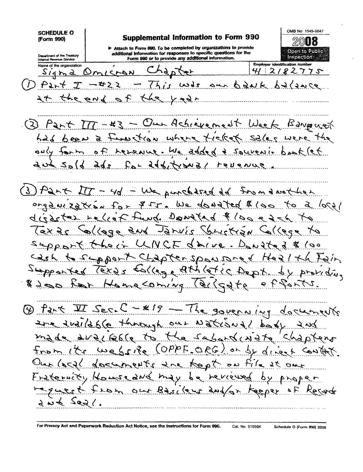 Image of first page of 2009 Form 990OR for Omega Psi Phi Fraternity - 610 Sigma Omicron District 9