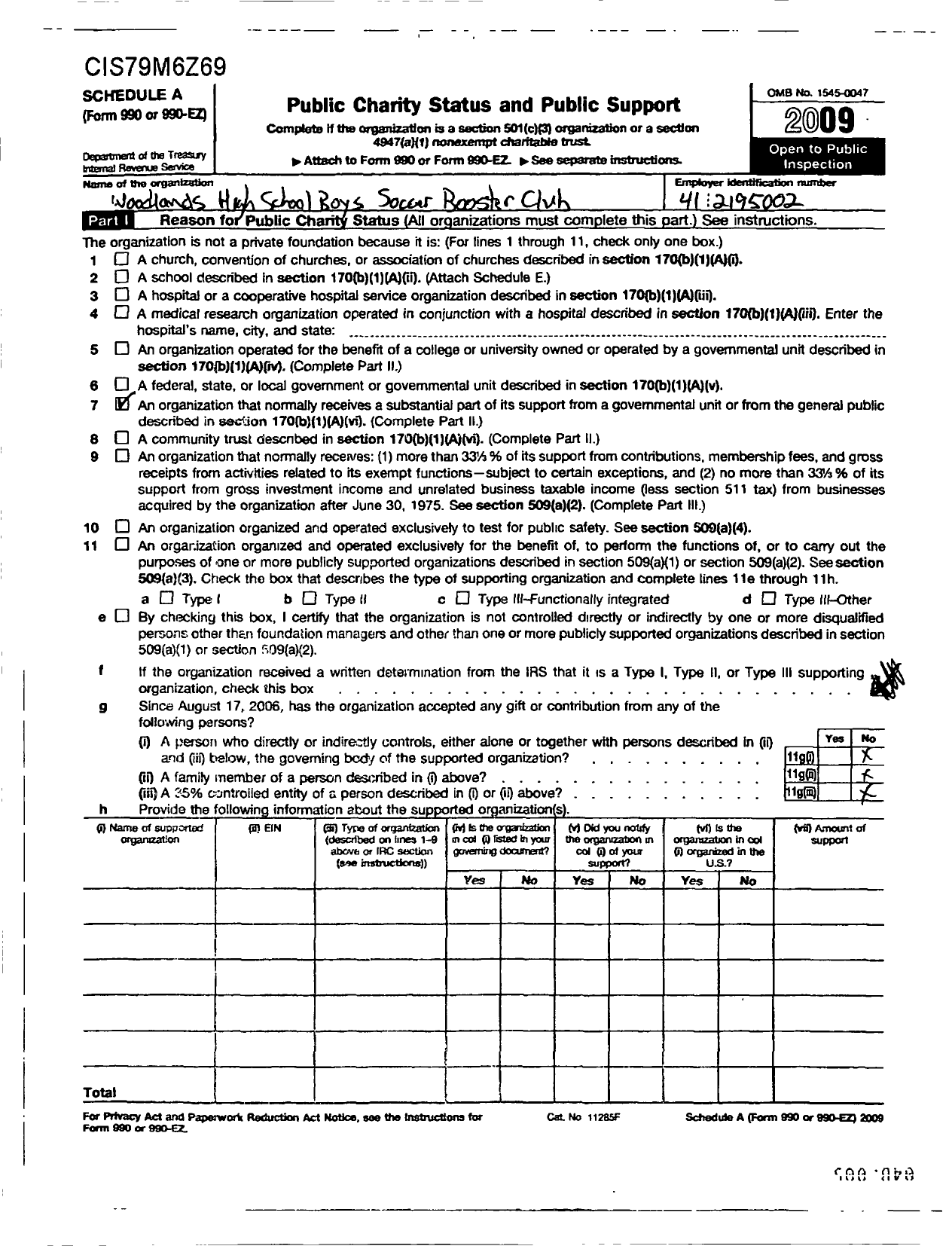 Image of first page of 2009 Form 990ER for Cisd Educational Support Groups / Woodlands HS Boys Soccer Booster