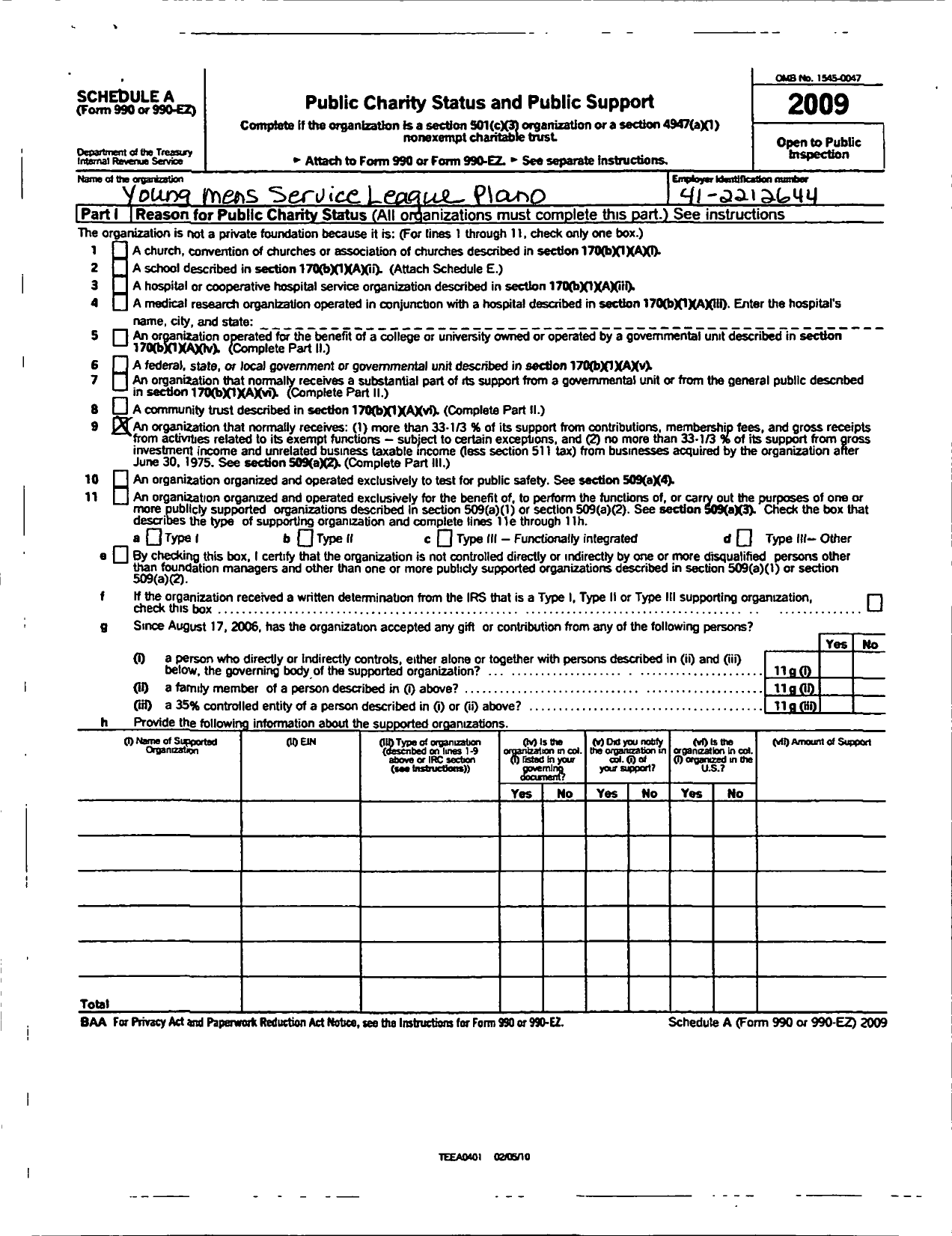 Image of first page of 2009 Form 990ER for National Young Mens Service League / Plano Chapter