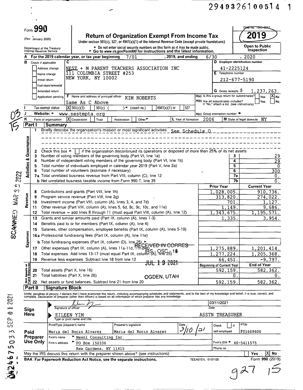 Image of first page of 2019 Form 990 for Nestm Parent Teachers Association