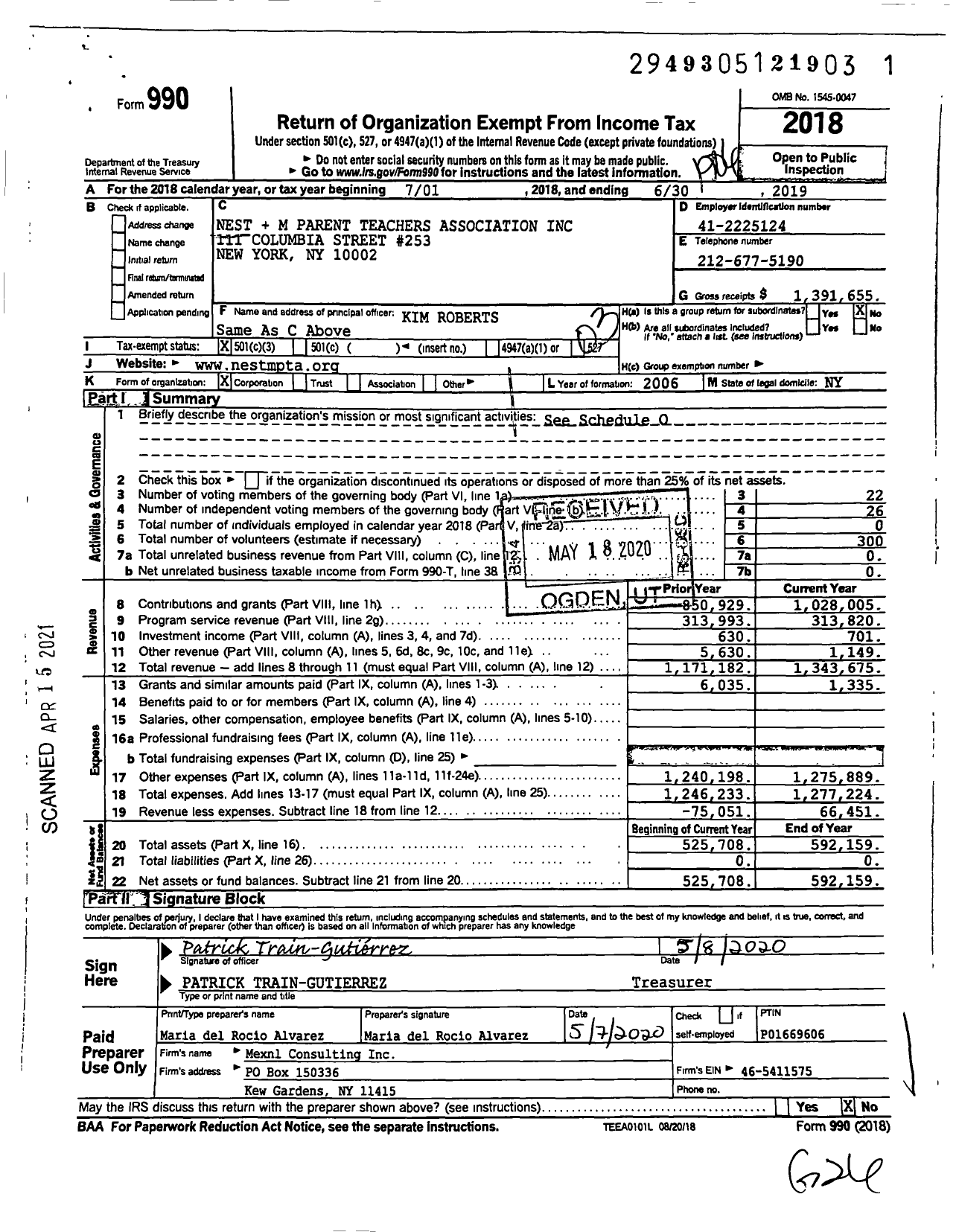 Image of first page of 2018 Form 990 for Nestm Parent Teachers Association