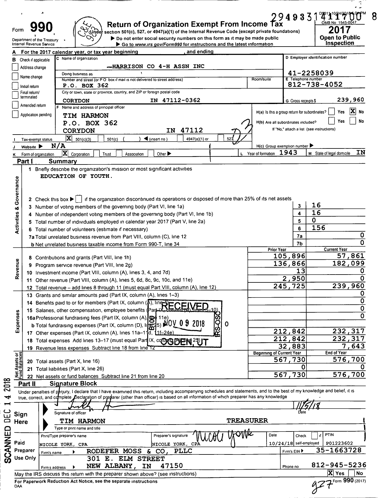 Image of first page of 2017 Form 990 for Harrison 4-H Association