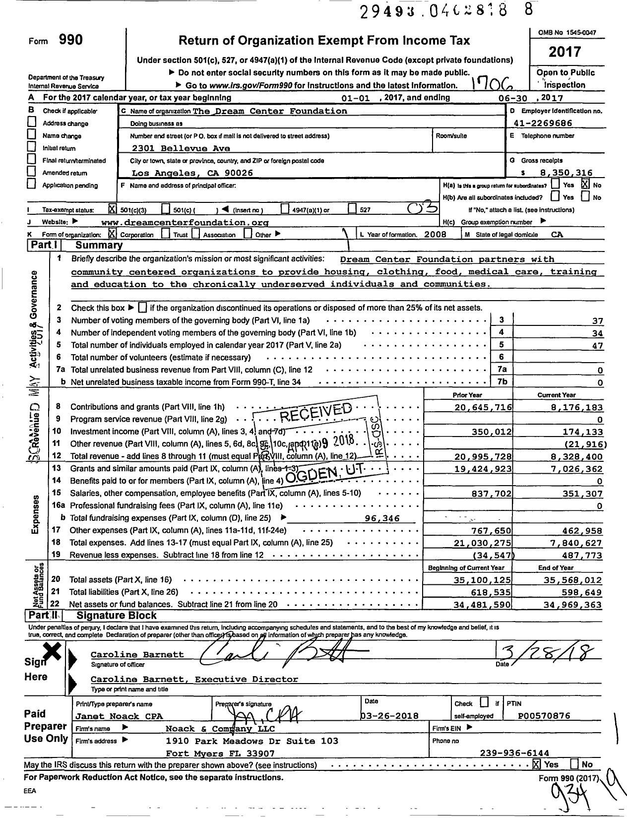 Image of first page of 2016 Form 990 for The Dream Center Foundation