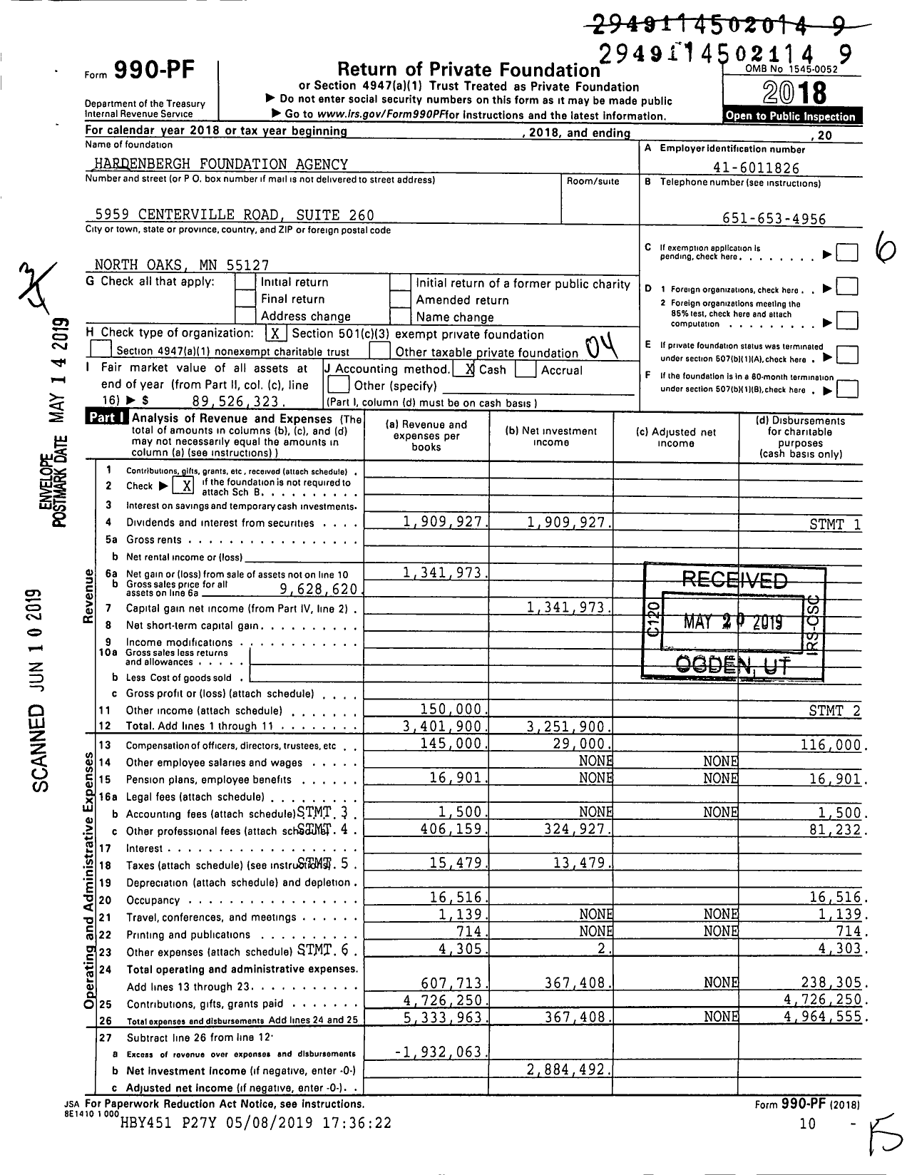 Image of first page of 2018 Form 990PF for Hardenbergh Foundation