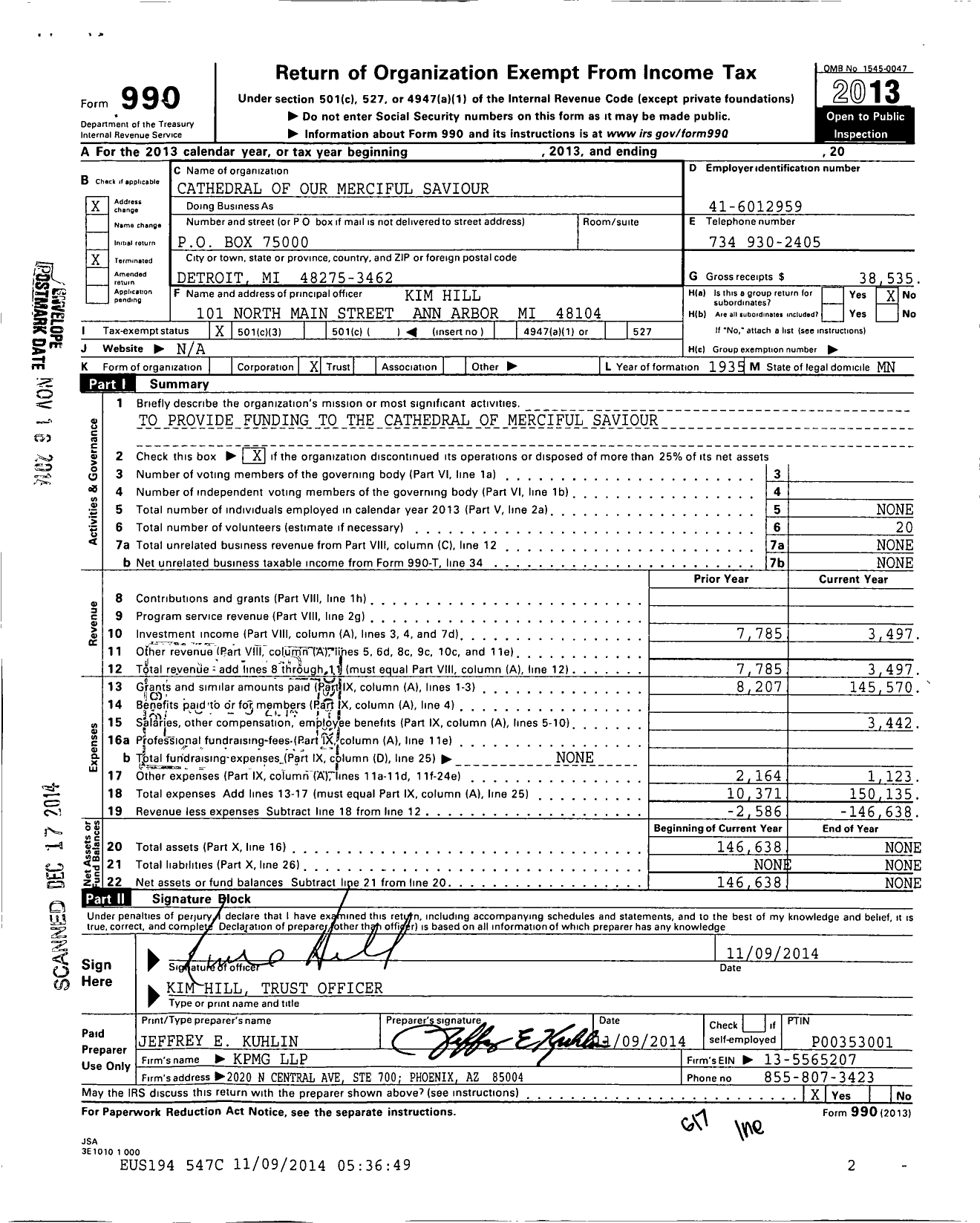 Image of first page of 2013 Form 990 for Cathedral of Our Merciful Saviour